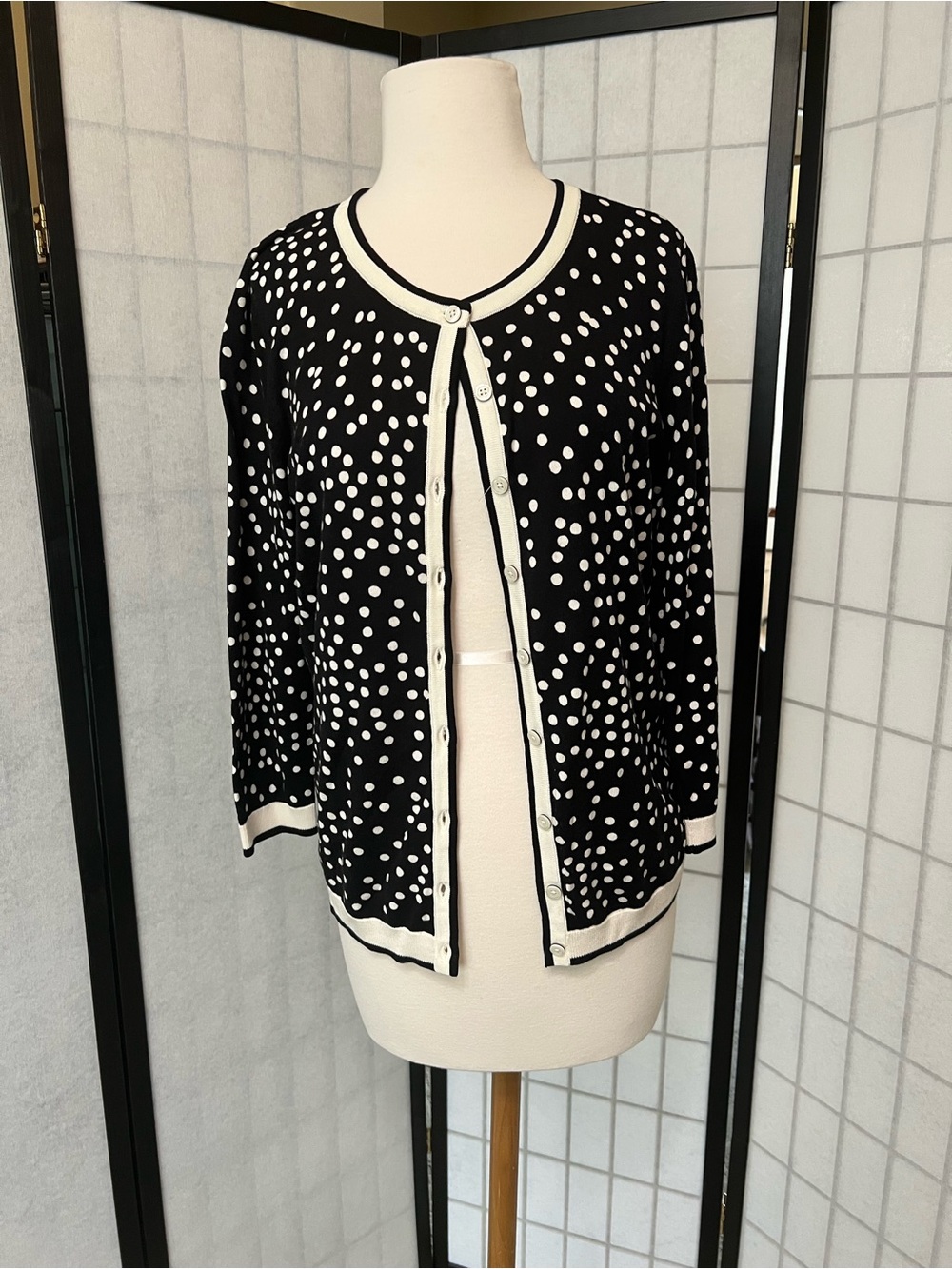 Talbots Black and White Polka Dot Cardigan Jacket